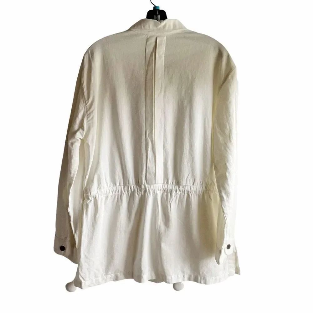 Faherty Jacket Utility White Cotton Linen Button Front Drawstring Belt Medium - Picture 10 of 11